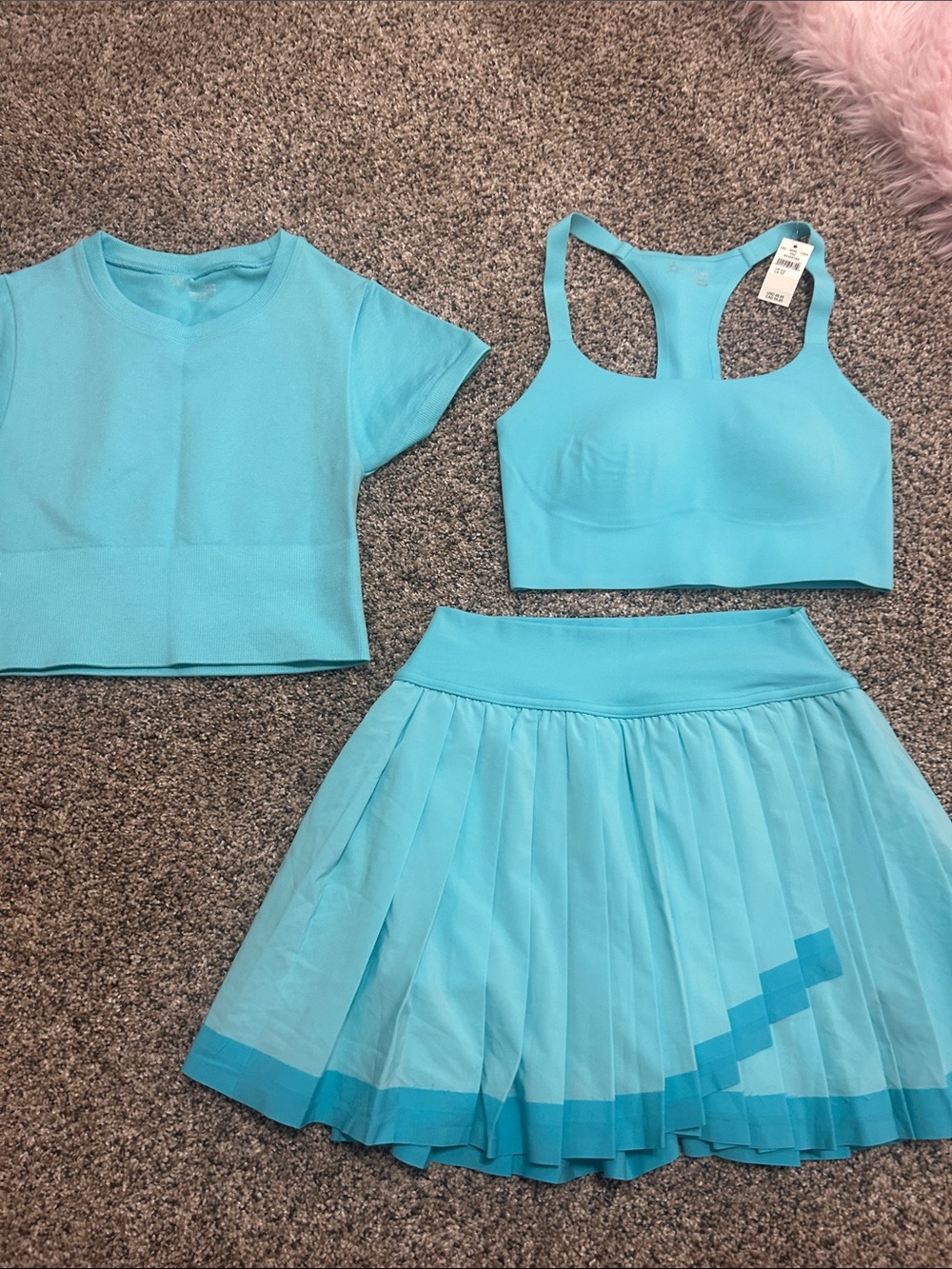 Light Blue aerie offline  - Top, Sports Bra & Pleated Skirt